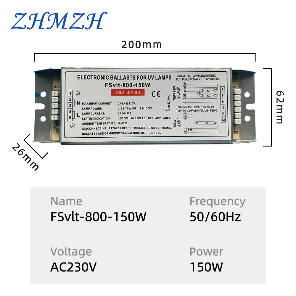 150W 180W Electronic Ballast UV Lamp Ballast 2G11 Ultraviolet Sterilizing Light Ballast Four Pins UV Disinfection Lamp Ballast