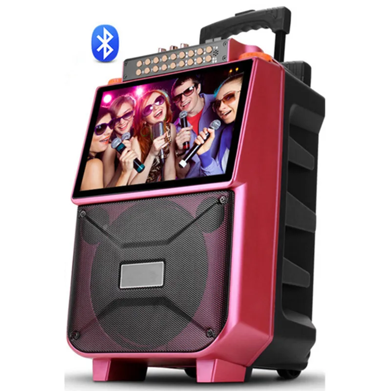 Portable Trolley Case Sound Outdoor Audio Video TF Card U Disk MP3 Player Bluetooth Speaker Stereo Subwoofer 10 Inch HD Screen