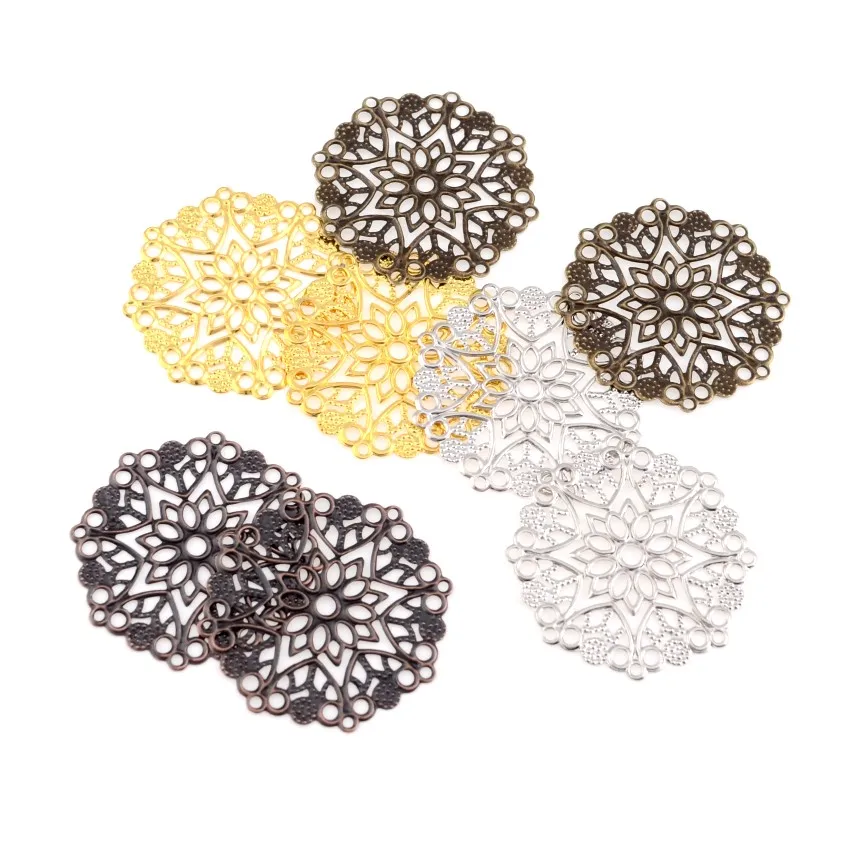 10Pcs Embellishment Findings Flower Gold Plated Hollow Metal Crafts Decoration DIY 3.5cm F0415