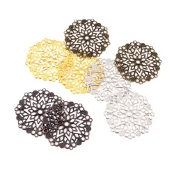10Pcs Embellishment Findings Flower Gold Plated Hollow Metal Crafts Decoration DIY 3.5cm F0415