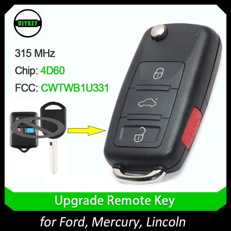 

DIYKEY CWTWB1U331 CWTWB1U345 Remote Car Key Fob 315MHz ID60 80Bit Chip For Ford Explorer Focus Edge Escape Ranger Mustang Flex