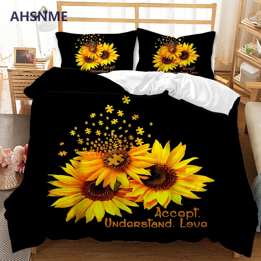 AHSNME Bright yellow sunflower Bedding Set Print Quilt Cover for King Queen Size Market can be customized pattern bedding