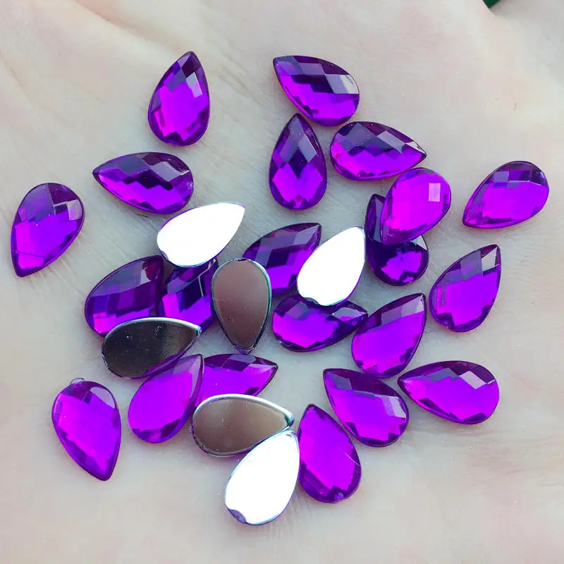 80pcs 6*10mm Tear drop Rhinestones Flat Back Acrylic Gems Crystal Stones Non Sewing Beads for DIY Clothes -HB00