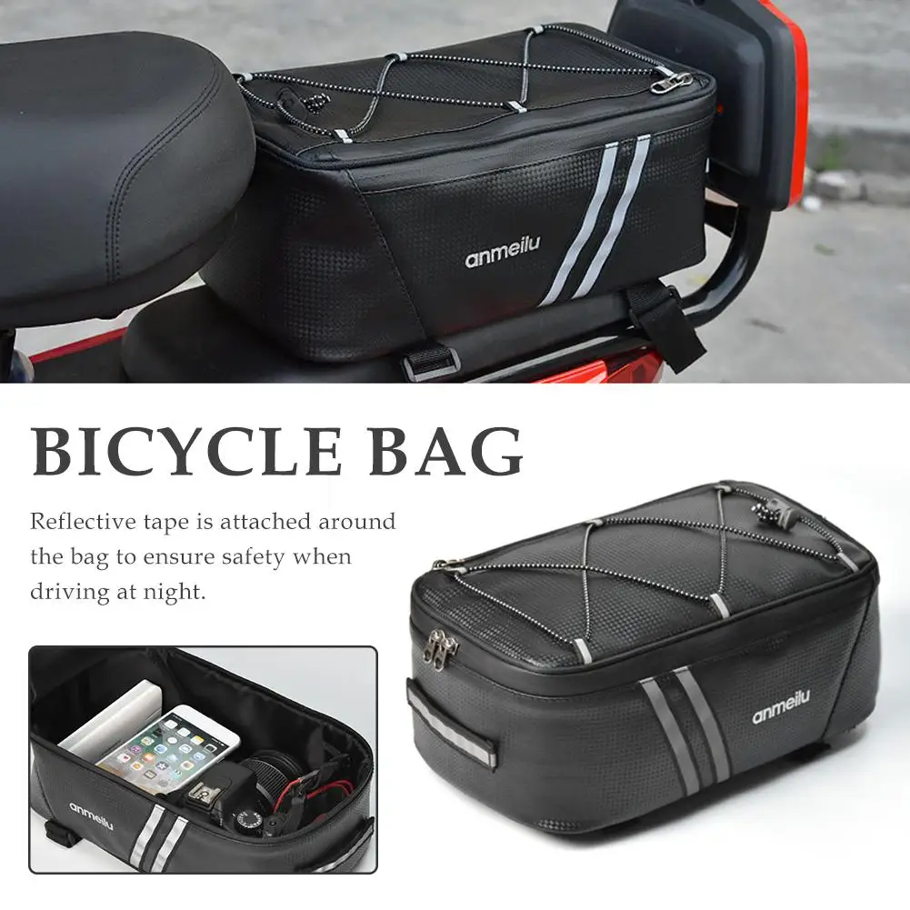8L Motorcycles Bag Trunk Bag PU Waterproof Bicycle Trunk Bag Cycling Rack Pack Bike Rear Bag Frame Accessories Behind Seat