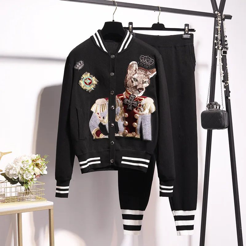 

Spring autumn women's high quality leisure suit Chic embroidery jackets+casual pants 2piece set Designer women sweat suit C239