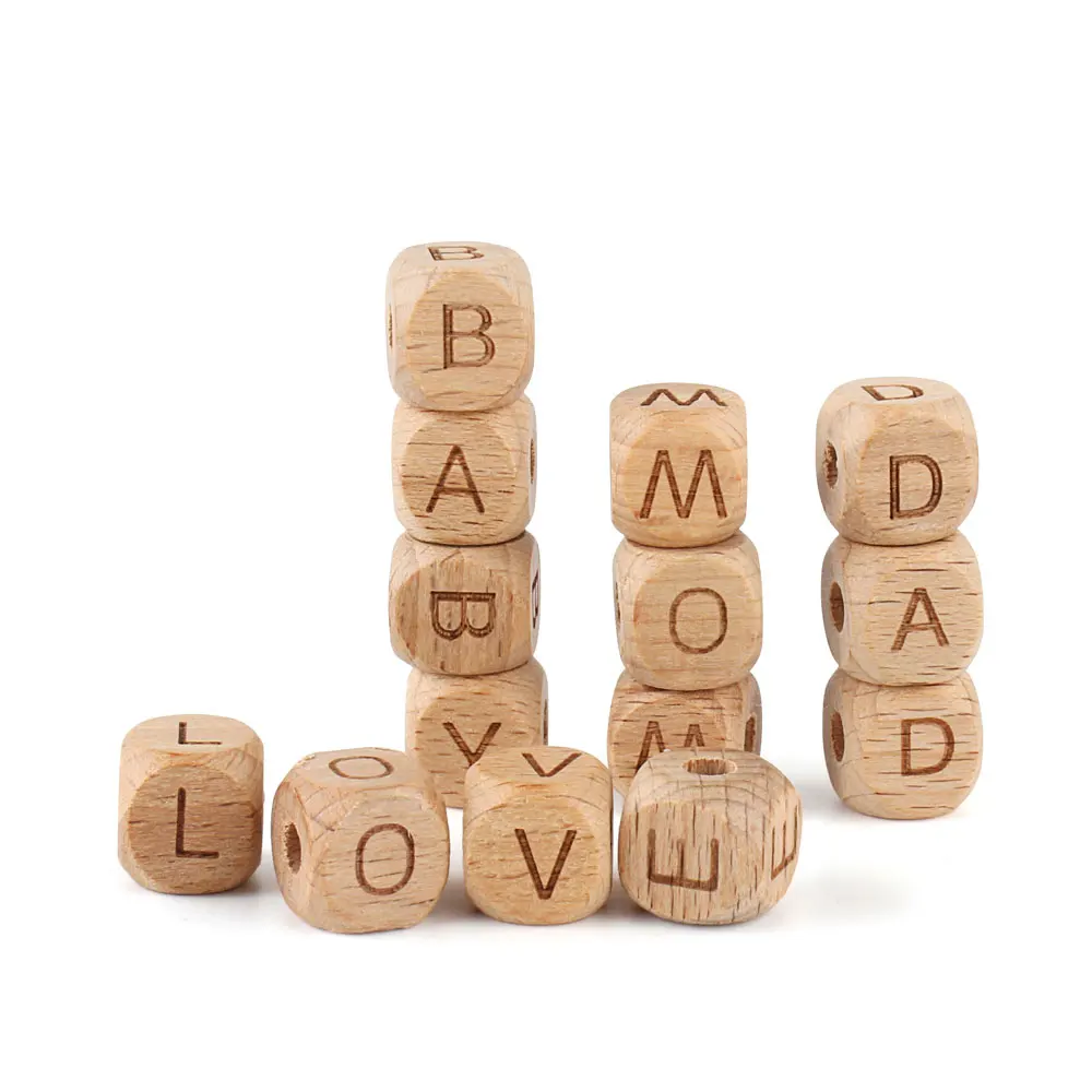 12mm Letter Wood Beads Making Bracelet Pacifier Accessories For Jewelry Making DIY 10/20/30pcs Square Alphabet Beech Wooden Bead