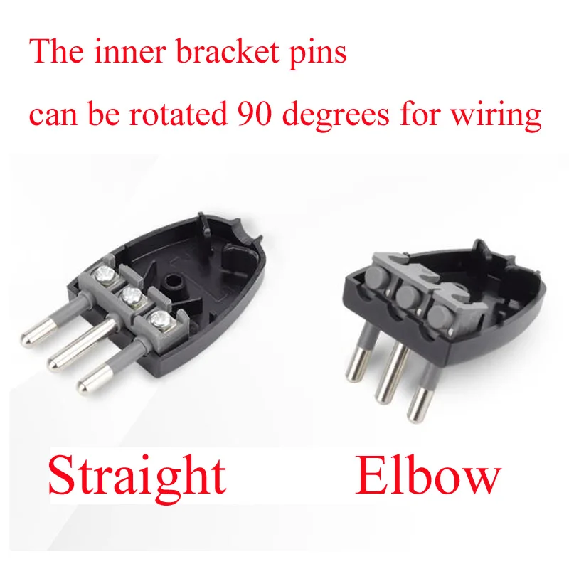 Clavijas de enchufe de alimentación de cableado desmontable, negro y blanco, 10A, 250V, cobre, UE, Italia, Chile, Argentina, se pueden girar 90 grados