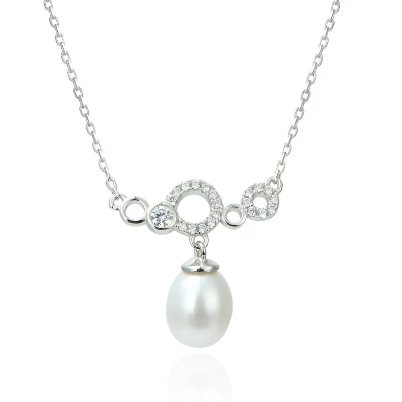 White Pearl Pendant Natural Pearl Necklace Pendant Silver 925 7X10mm White Pearl Clavicle Chain Pendan Women's Pendants Silver