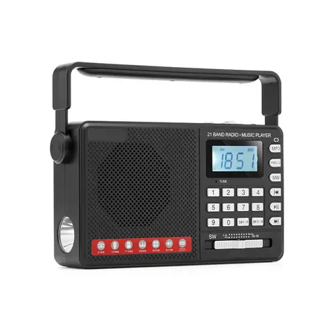 Récepteur Radio pleine bande FM MW SW, Bluetooth, USB, carte TF, haut-parleur, lecteur MP3, lampe de poche LED avec deux batteries rechargeables 18650
