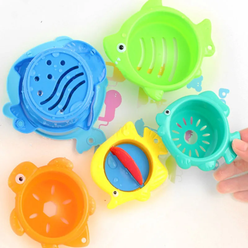 Juego de flotadores de agua para bebé, Juguetes Educativos de plástico para niños, divertidos animales de peces para el baño, 6 unids/set por juego