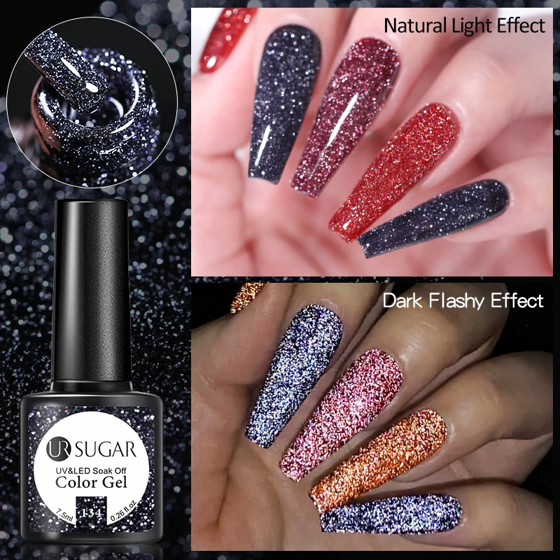 UR SUGAR Funkelnder roter Gel-Nagellack, reflektierender Glitzer, semi-permanenter Nail-Art-Lack für Maniküre, benötigt den Base Top Coat