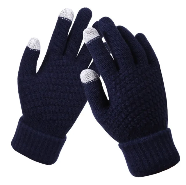 Women\'s Winter Touch Screen Gloves Thicken Warm Knitted Stretch Gloves Imitation Wool Full Finger Outdoor Skiing Gloves