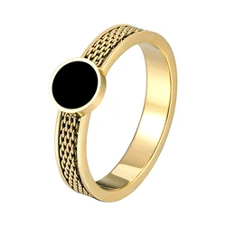 Exquisite Chain And Circle Black Acrylic Charm Ring High Quality Titanium Steel Gold Color Fashion Jewelry Gift For Woman