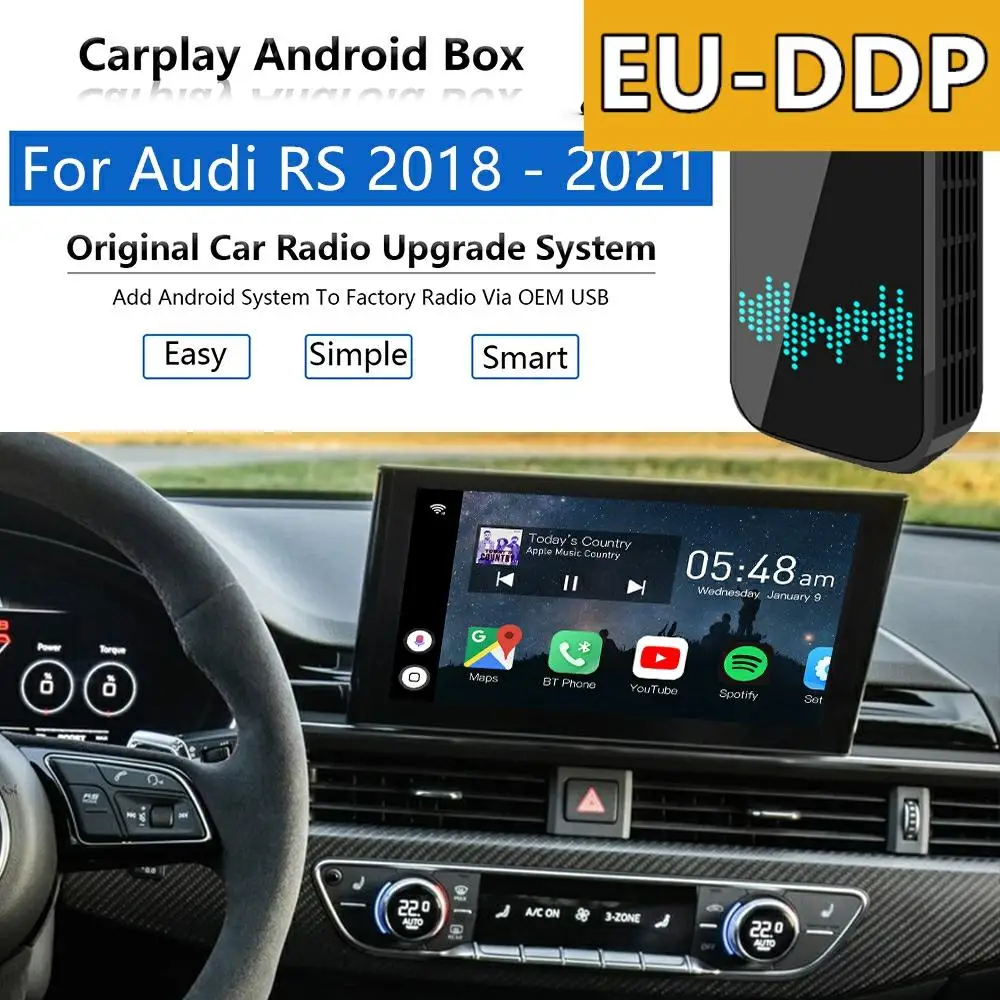 Radio Carplay upgrade Android For Audi RS4 5 2018 - 2021 Apple Wireless CP Box Car Multimedia Player Wifi Mirror Link Auto Audio