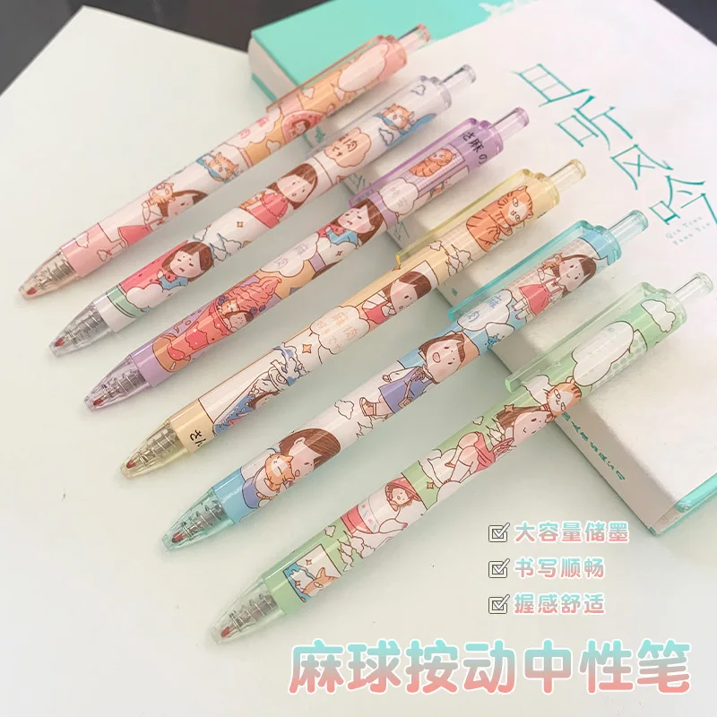 36pcs Hemp Ball Press Neutral Pen Ins Creative Cute Cartoon Press Signature Pen Black Water Pen Student Stationery  Gel Pens