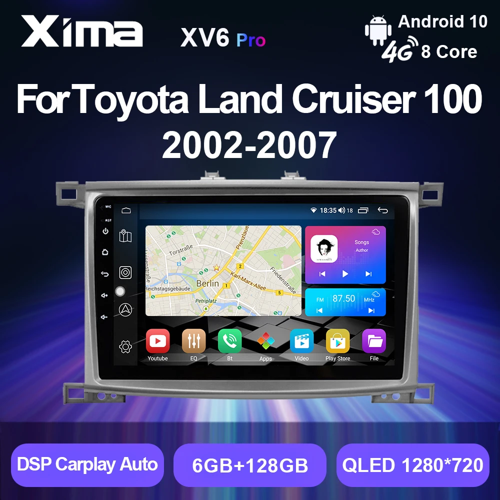 XIMA Pro Voice Android 10 2 din 8 Core Carplay Stereo GPS Car Radio Multimedia Playrer For Toyota Land Cruiser LC 100 2002-2007