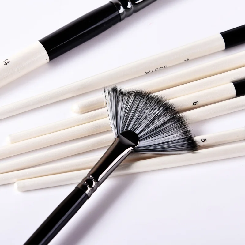 9PCS Black and White Nylon Hair Mixed Brush Sets Watercolor Pens Art Supplies for Painting