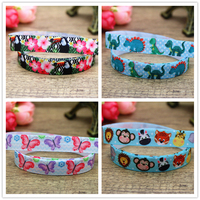 DHK 5/8'' 5yards animal  dinosaur flower printed Fold Elastic FOE headband headwear hairband DIY decoration E531