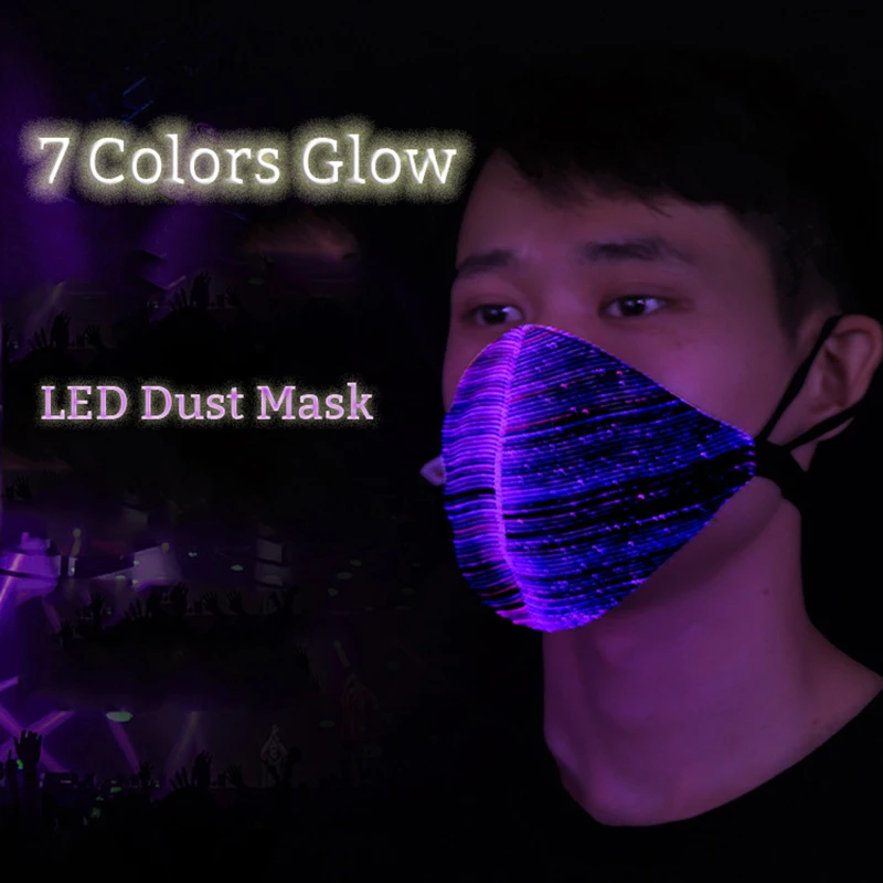 LED Light Night Running Isolation Mask Dust MaskParty Halloween Costume Prop DJ Lamp Music Masquerade Mouth Mask Cosplay 7 Color