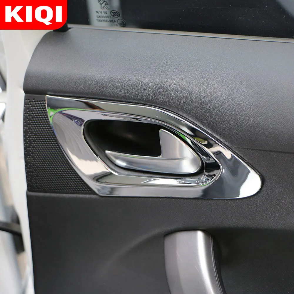 KIQI Car Stickers for Peugeot 208 2014 - 2019 ABS Chrome Inner Door Handle Bowl Cover Trim Sticker