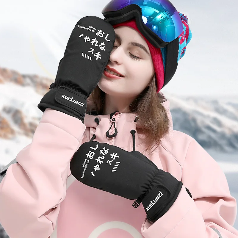 Warm Ski Gloves Ladies Winter Outdoor Riding Windproof Waterproof Thickened Velvet Five Fingers Autumn Winter Ski Snow Gloves