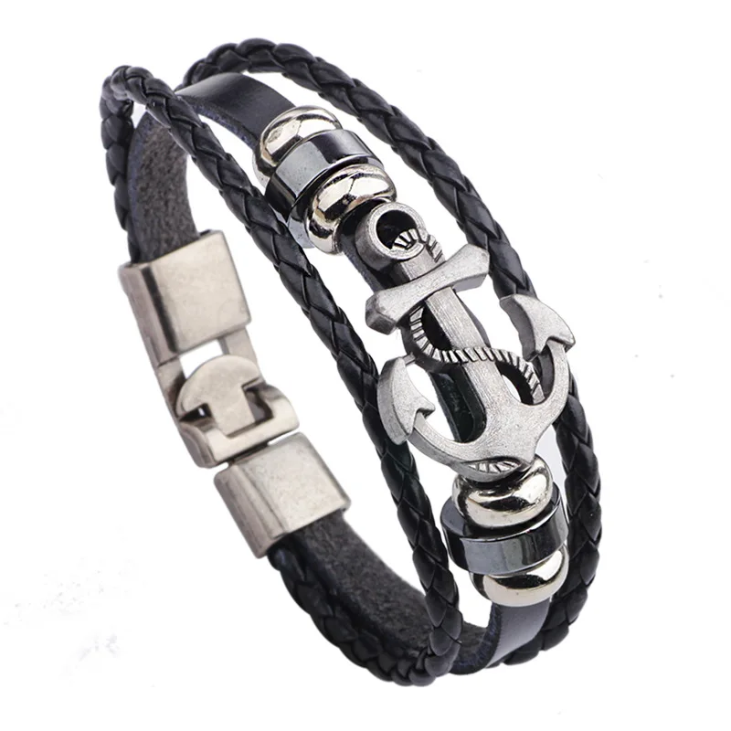 Trendy Multilayer Leather Braided Bracelets Anchor Viking Men's Bracelet Jewelry New Fashion Vintage Punk Accessorie Party Gifts