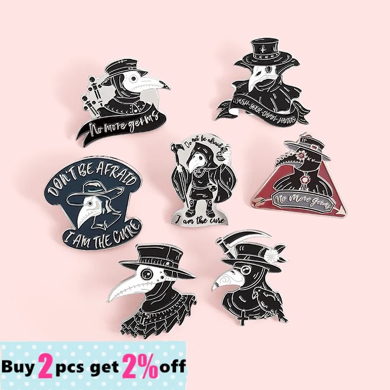 Custom Dark Punk Enamel Pin Plague Doctor Crow Brooch Skull Heart Cartoon Badge Lapel Pins Clothes Bag Jewelry Gift Wholesale