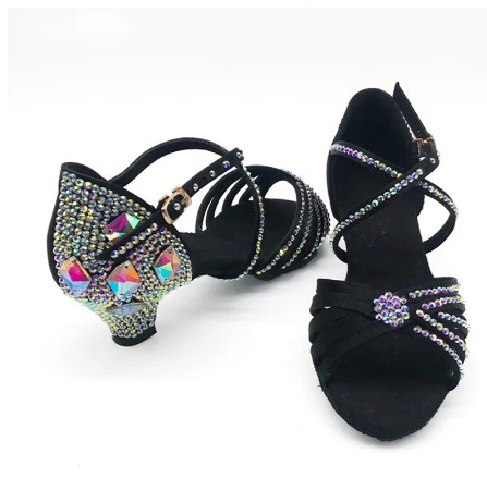 Latin Dance Shoes Full Rhinestone Zip Design JuseDanc for Women Salsa Tangle Square Party Female Shoes