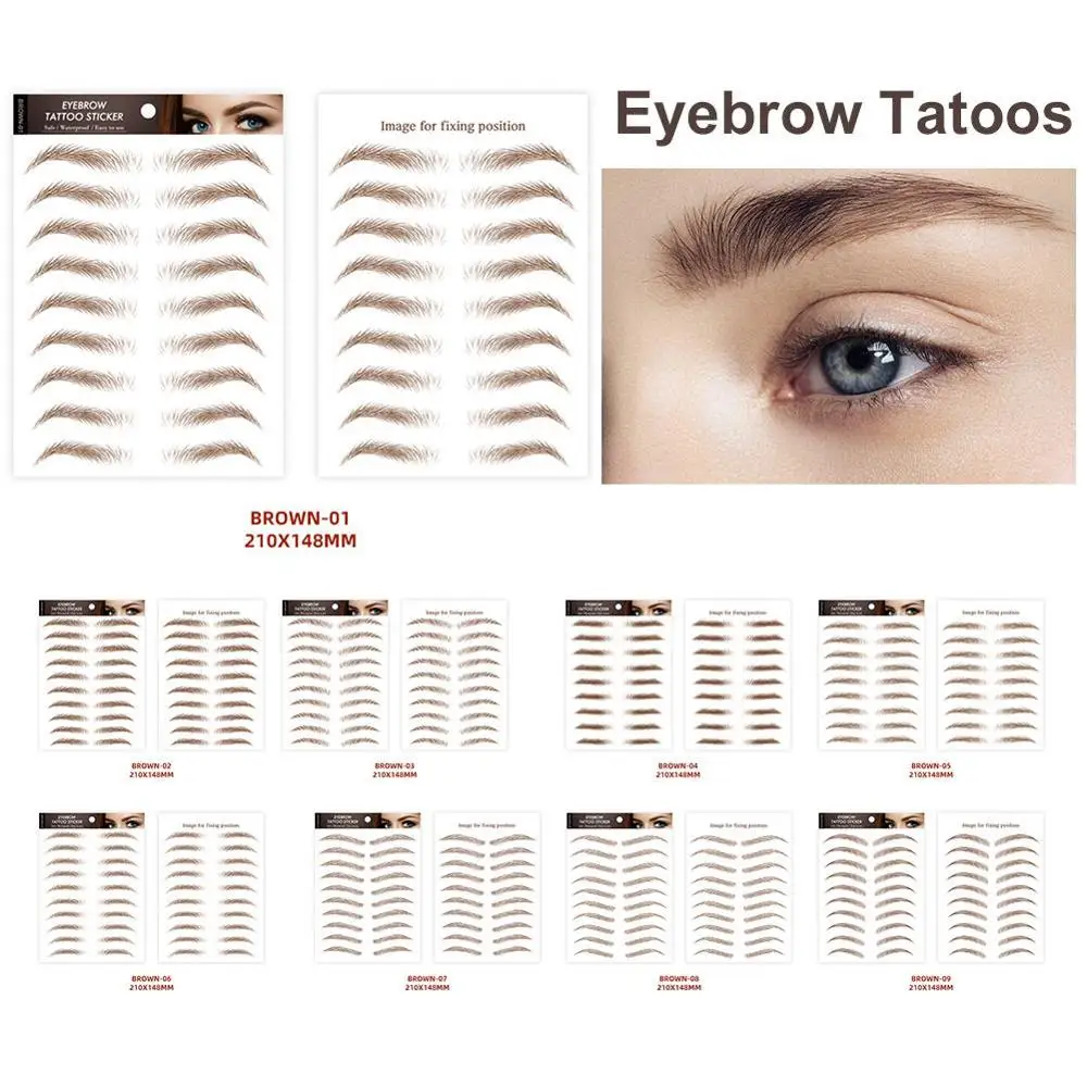 10 Pair/Sheet Eyebrows Tattoo Water Transfer Fake Tattoo Semi-Permanent 6D Eyebrows Sticker Eye Brows Sticker Soft Makeup Kit