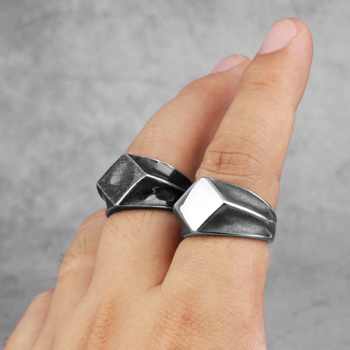 Retro Polygon Trend Simple Stainless Steel Mens Rings Punk Hip Hop for Male Boyfriend Biker Jewelry Creativity Gift Wholesale