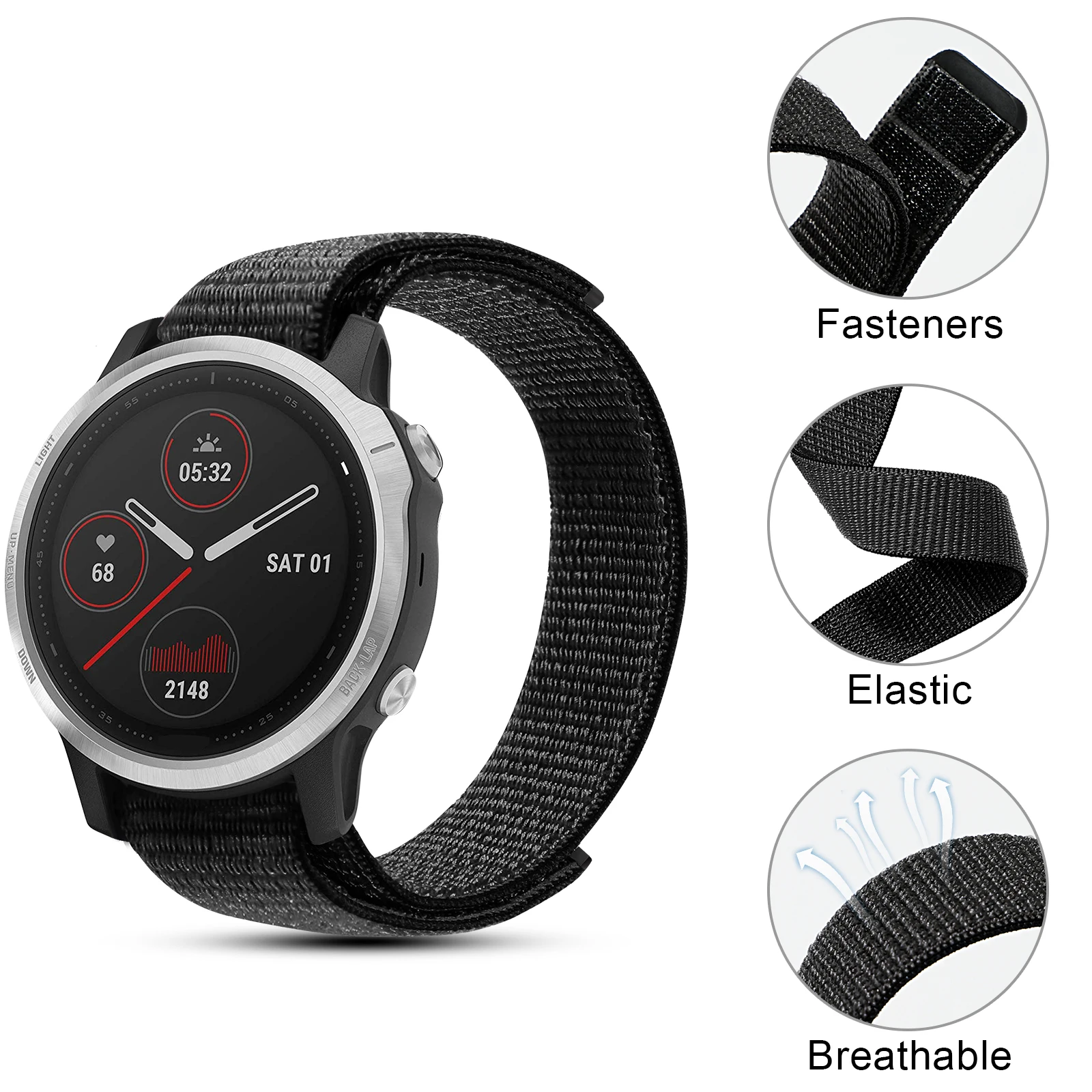 22 20mm Nylon Strap For Garmin Fenix 6 6S Pro/Fenix 5 5S Plus/Forerunner 935 945/Instinct Hook and Loop Quick Dry Watch Band