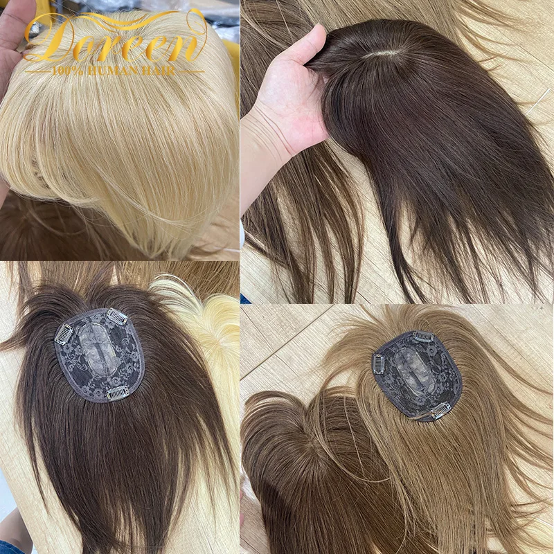 Doreen13*13cm 30cm 40cm Topper Hair with Bangs 100% Real Remy Human Hair Fashion Topper  Wig for Woman Platinum Blonde 613