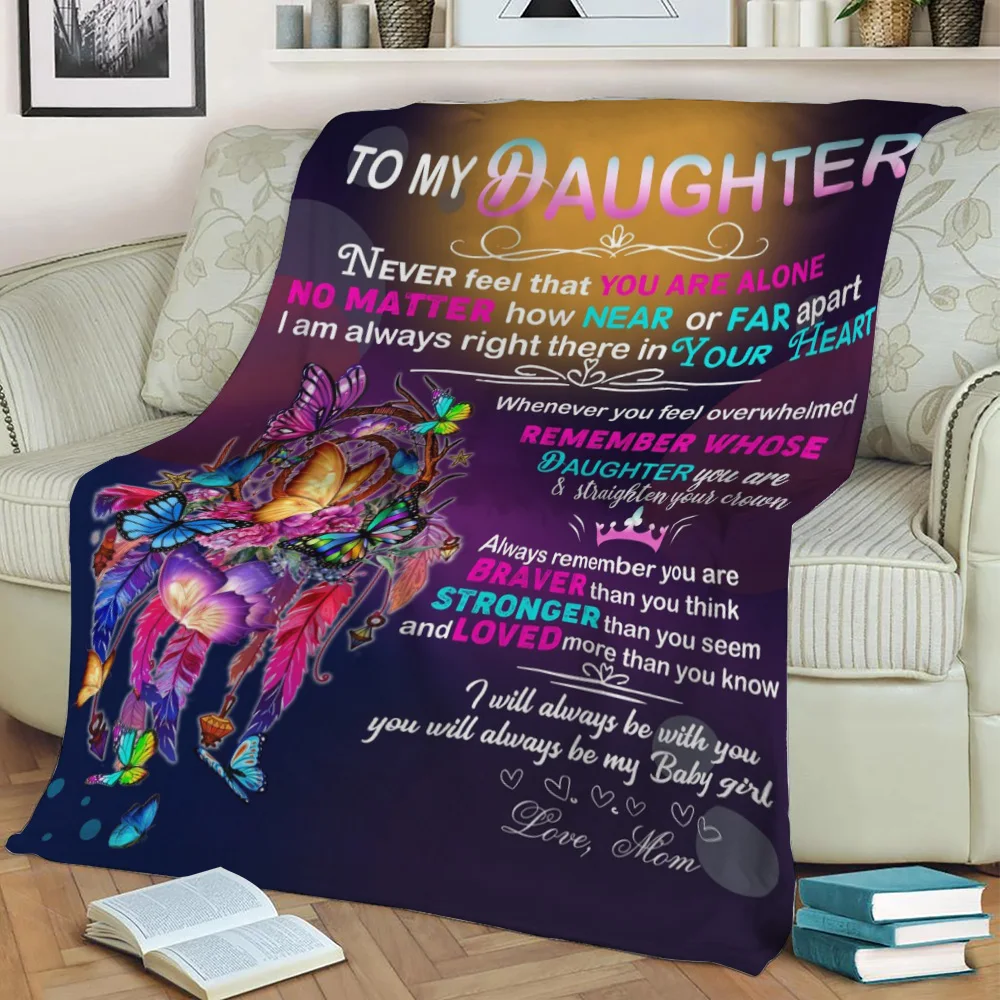 Letter Dad Mom To Daughter Soft Blanket Warm Plaid on The Sofa Gift Children's Blanket for Living Room Fleece Throw Blanket