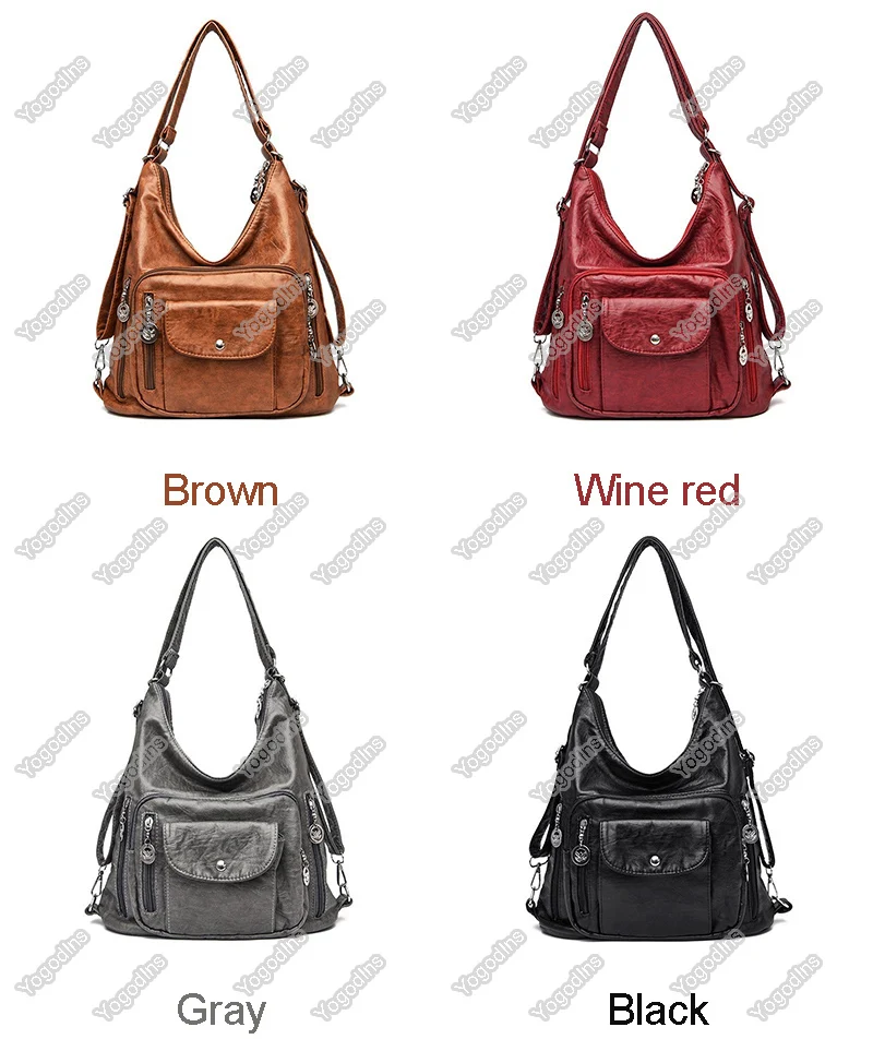 Vintage Frauen Umhängetasche Mode Pu Leder Umhängetasche Designer Geldbörse große Kapazität Handtasche Reisetasche Sack à main – Detail 4