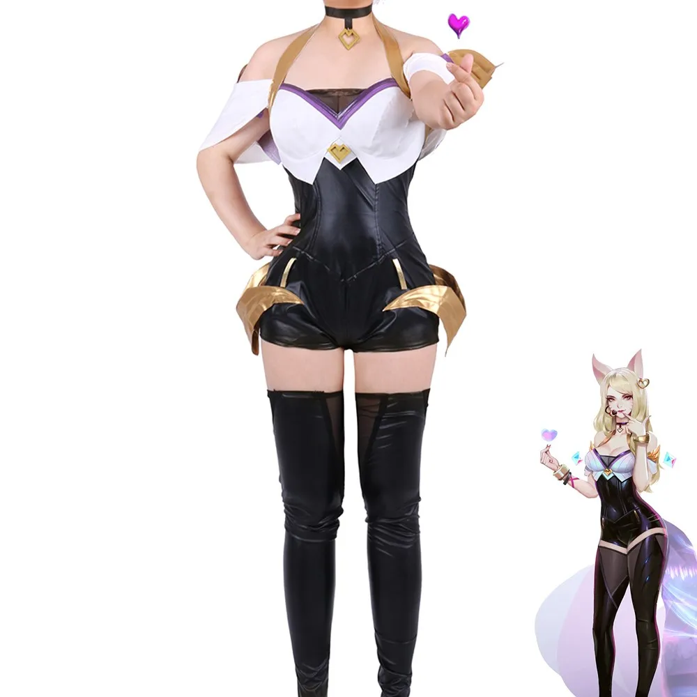 

KDA Ahri the Nine-Tailed Fox cos game LOL anime man woman cosplay uniform costume full set cloth Top + short skirt + necklace