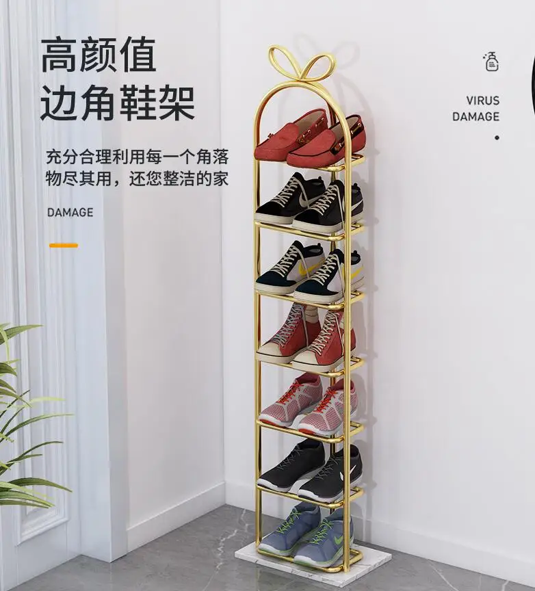 Light luxury simple shoe rack multi layer marble indoor narrow door Mini shoe cabinet slit storage shelf