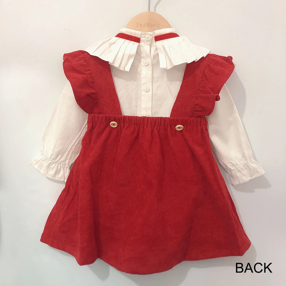 3pcs 1-5years Autumn Children Boutique Clothing Spanish Girls Eid Red Dress Long Sleeve Cotton Shirt Princess Birthday Suit