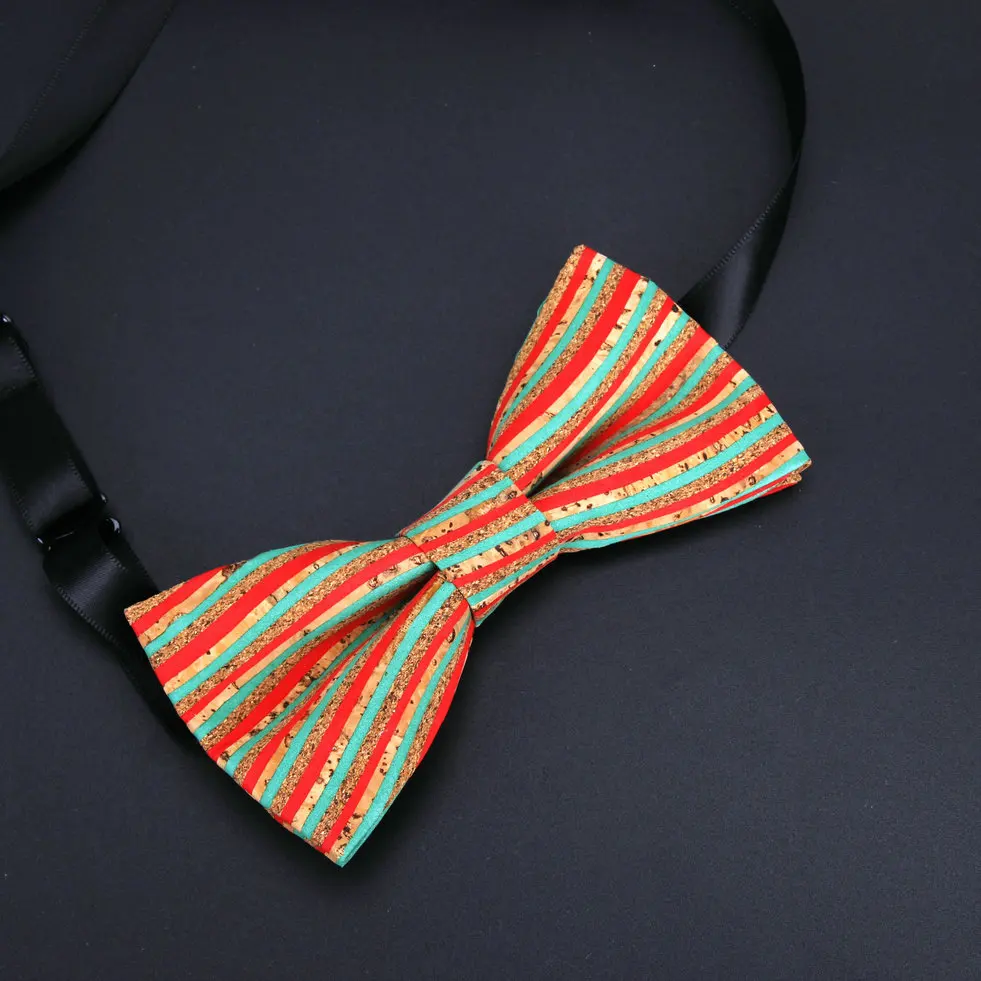 New Men's Cork Wooden Fashion Bow Ties Man Novelty Handmade Striped Neckwear for Men Wedding Party Wood Gift Male Bowties