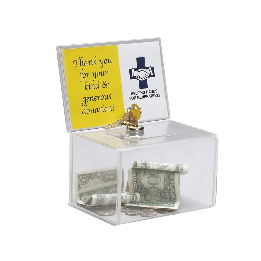Counter Acrylic Donation Collection Box,Perspex Charity Fundraising Box with Keylock for Church, Non-profitable Group