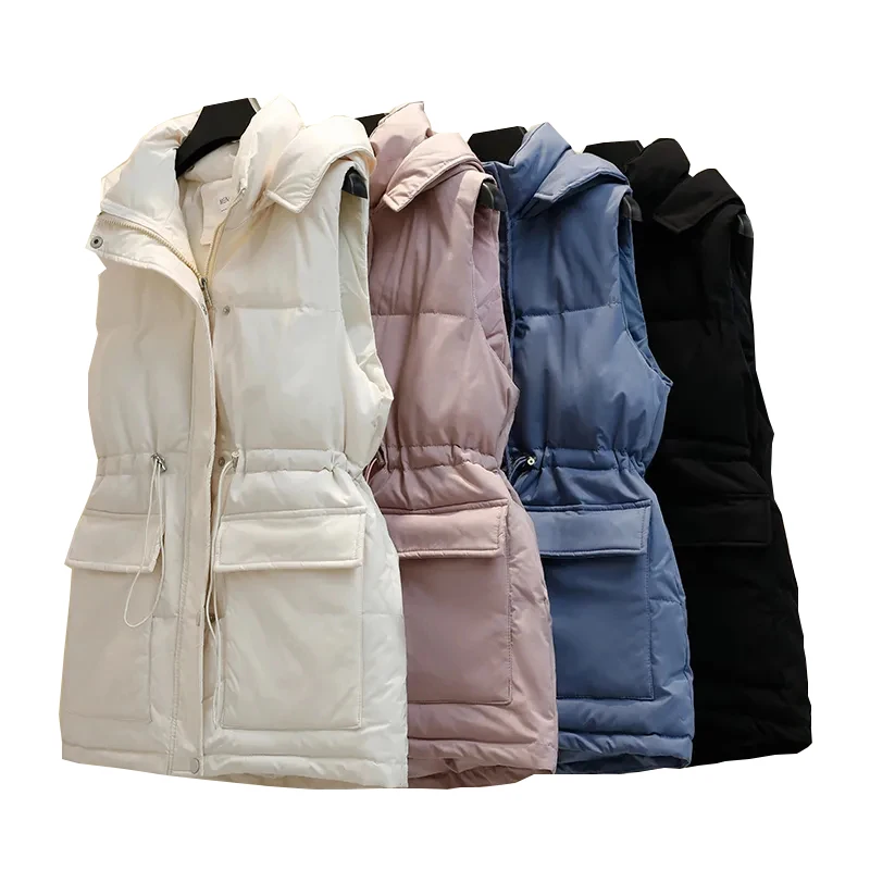 

2021winter Ultra Light Down Vest Coat Women Fashion Warm Sleeveless Parkas High Collar Waistcoat Female Casual Outerwear Chic To