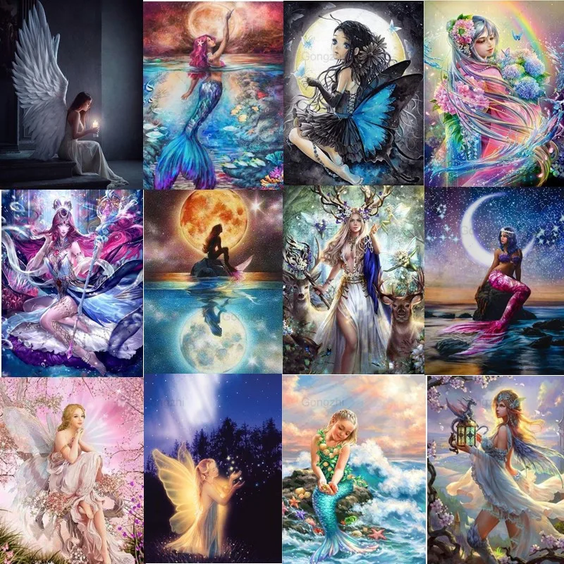 

5D Diy Diamond Painting Fantasy Fairy Mermaid Princess Full Drill Cross Stitch Kits Embroidery Needlework Mosaic Home Decoration
