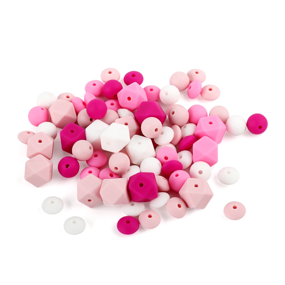 20Pcs Siliocne Lentil Beads 12MM Round Beads 14MM Hexagon Baby Teething Beads BPA Free DIY Pacifier Chain Necklace Accessory