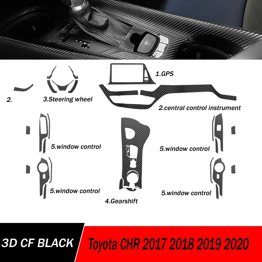 

Car-Styling New 3D/5D Carbon Fiber Car Interior Center Console Color Change Molding Sticker Decals For Toyota CHR 2017-2020