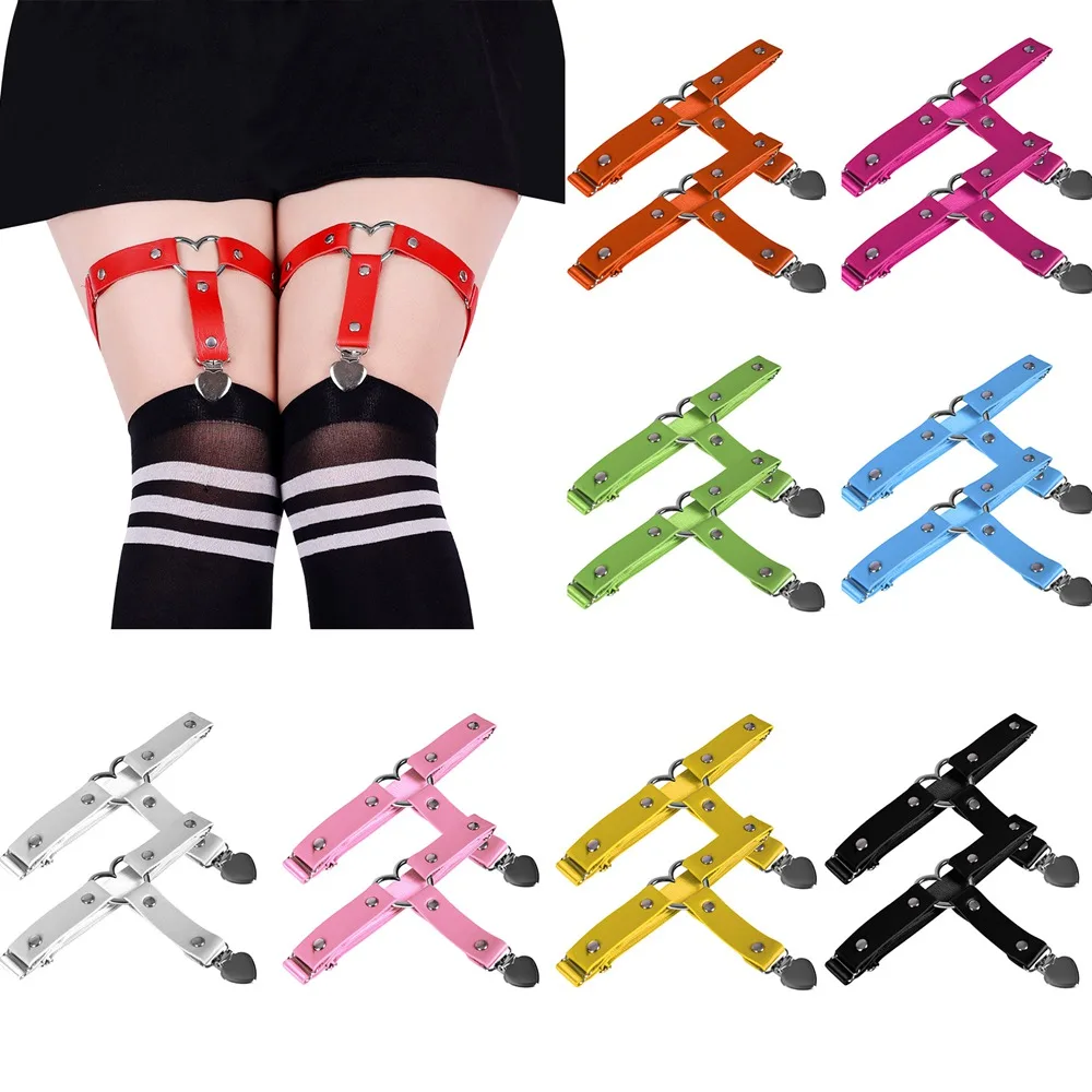 

2PC Heart Accessories Leather Garter Belt Punk Harness For Women Lingerie Stockings Clip Body Bondage Thigh Bands Suspender Goth