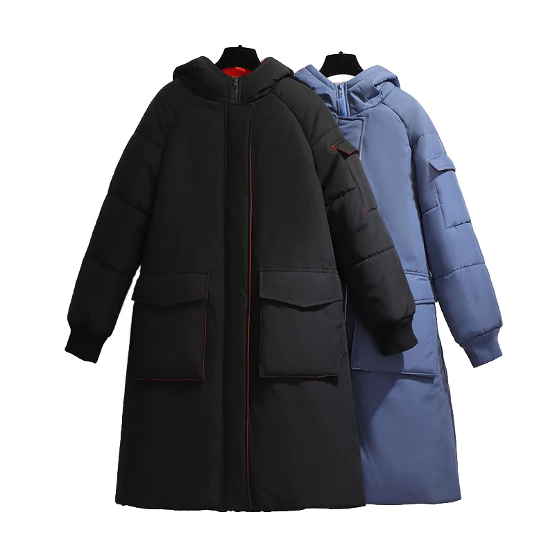 

New 2022 Winter Women's Parka Down Cotton Padded Jacket Loose Hooded Outwear Big Pockets Thick Warm Solid Long Coats Female G770