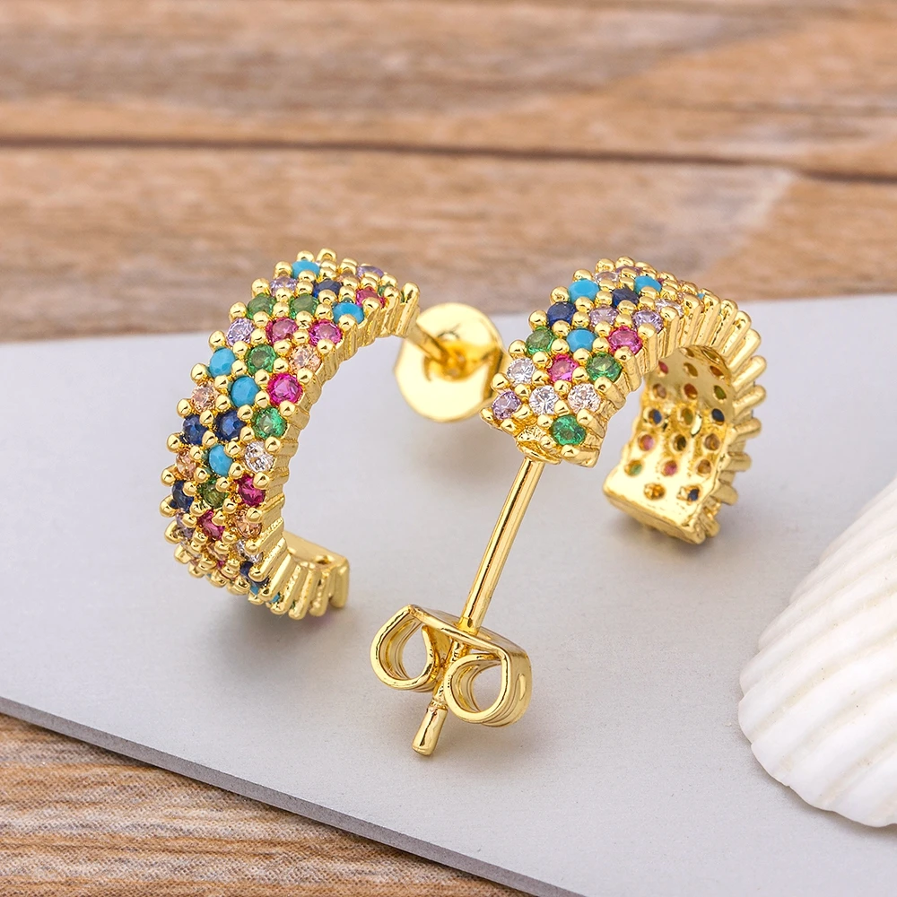 Fashion Female Luxury Crystal Round Stud Earrings Vintage Gold Color Wedding Party Jewelry Copper Zircon Crystal Stone Earrings