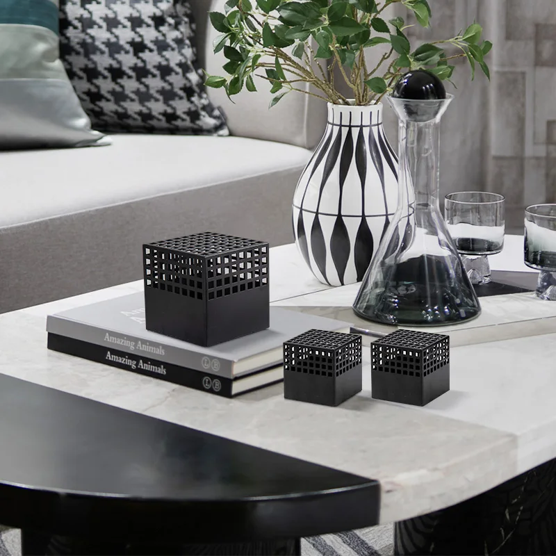 

Modern Black Grid Metal Art Crafts Ornaments Home Decoration Hotel Office Living Room Study Geometric Metal Square Furnishings