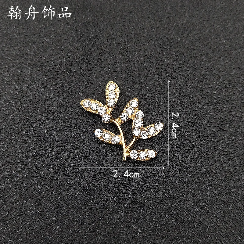 

50PCS 24mm Gold color Alloy Material Crystal Leaf Branch Charm Branch Pendant for Wedding Head DIY Handmade Jewelry Making