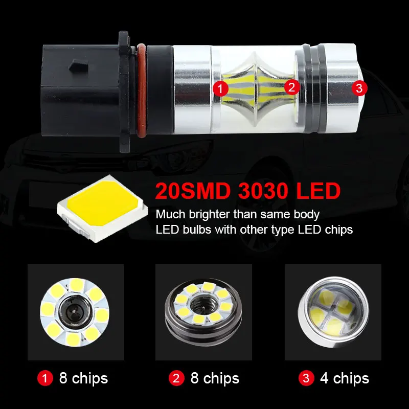 2pcs P13W LED Canbus 20 SMD 3030 SH24W PSX26W LED Bulbs For Mazda CX-5 Daytime Running Lights,6000K White