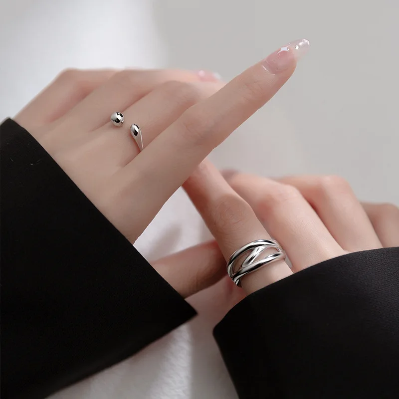 Multiple Lines Rings Women Jewelry Gift Female 2021 Trend 925 Sterling Silver Gold Color Punk Accesories Irregular Vintage